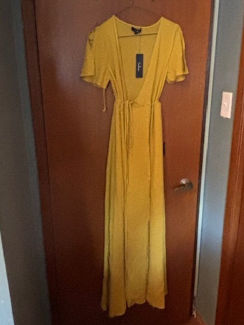 Lulus Much Obliged Golden Yellow Wrap Maxi Dress NWT
